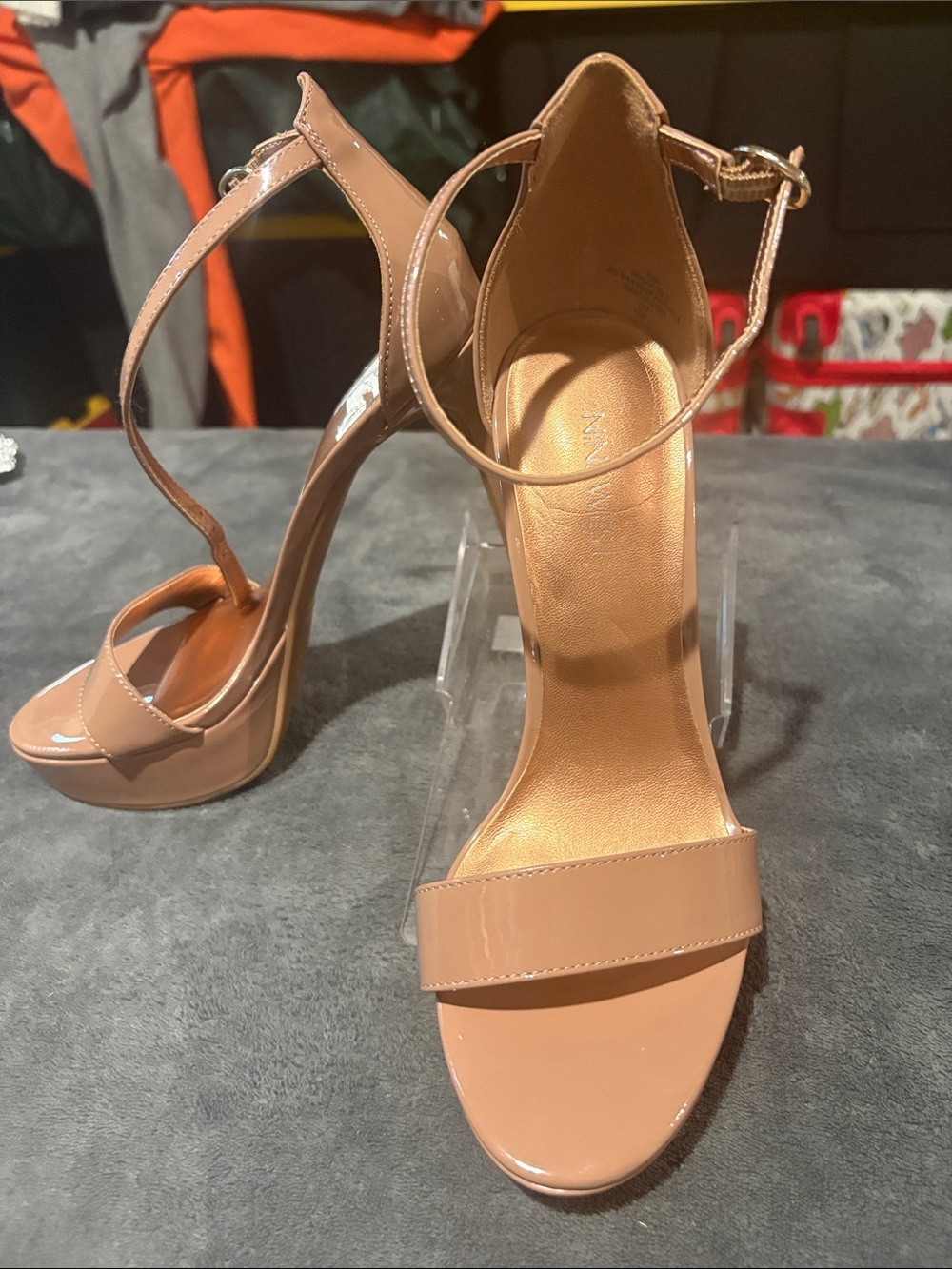 Nine West Nude Patent Ankle-Strap Stiletto Sandals